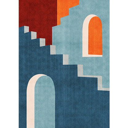 Skorter | Blue Nordic Rug Polypropylene Door Pattern Rug Pet Friendly Washable Non-Slip Rug for Bedroom