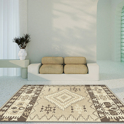 Skorter | Brown and Blue Bohemian Rug Synthetic Tribal Diamond Pattern Rug Pet-Friendly Washable Non-Slip Rug for Decoration