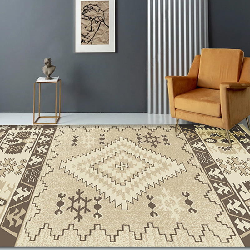 Skorter | Brown and Blue Bohemian Rug Synthetic Tribal Diamond Pattern Rug Pet-Friendly Washable Non-Slip Rug for Decoration