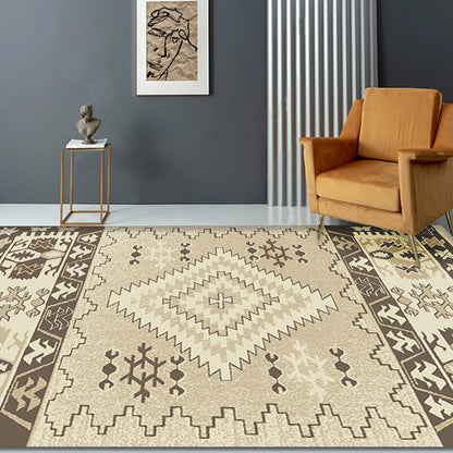 Skorter | Brown and Blue Bohemian Rug Synthetic Tribal Diamond Pattern Rug Pet-Friendly Washable Non-Slip Rug for Decoration