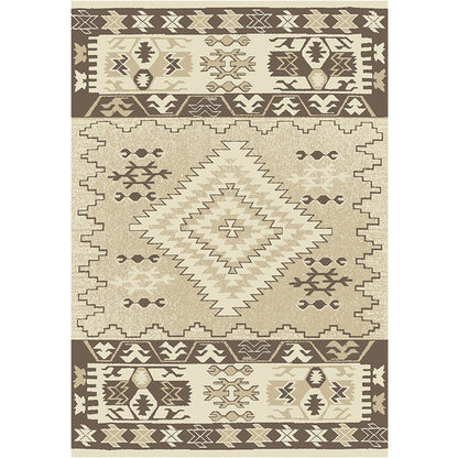 Skorter | Brown and Blue Bohemian Rug Synthetic Tribal Diamond Pattern Rug Pet-Friendly Washable Non-Slip Rug for Decoration