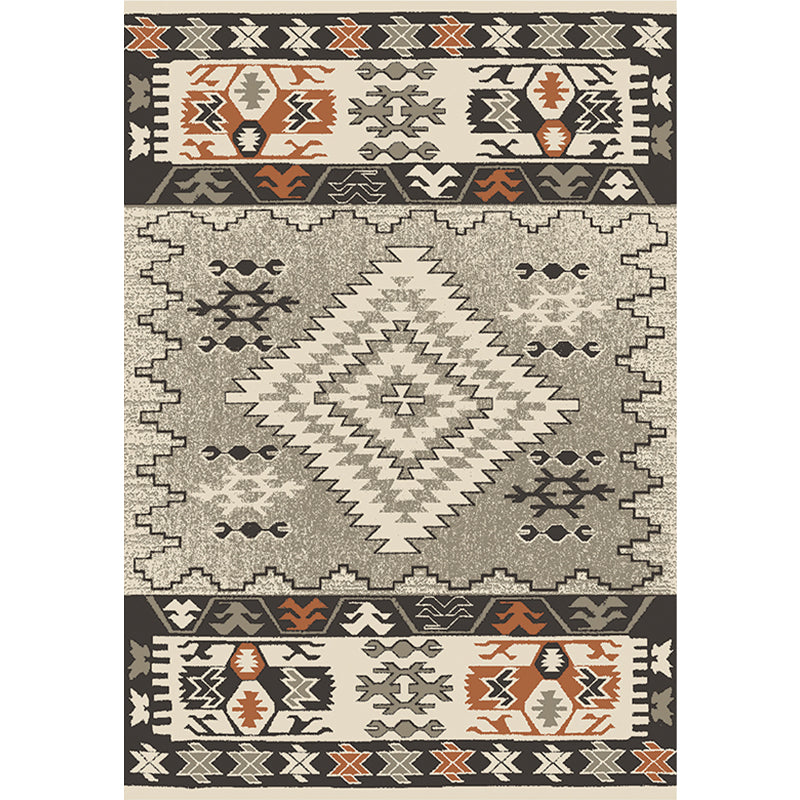Skorter | Brown and Blue Bohemian Rug Synthetic Tribal Diamond Pattern Rug Pet-Friendly Washable Non-Slip Rug for Decoration