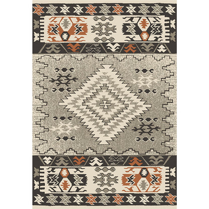 Skorter | Brown and Blue Bohemian Rug Synthetic Tribal Diamond Pattern Rug Pet-Friendly Washable Non-Slip Rug for Decoration