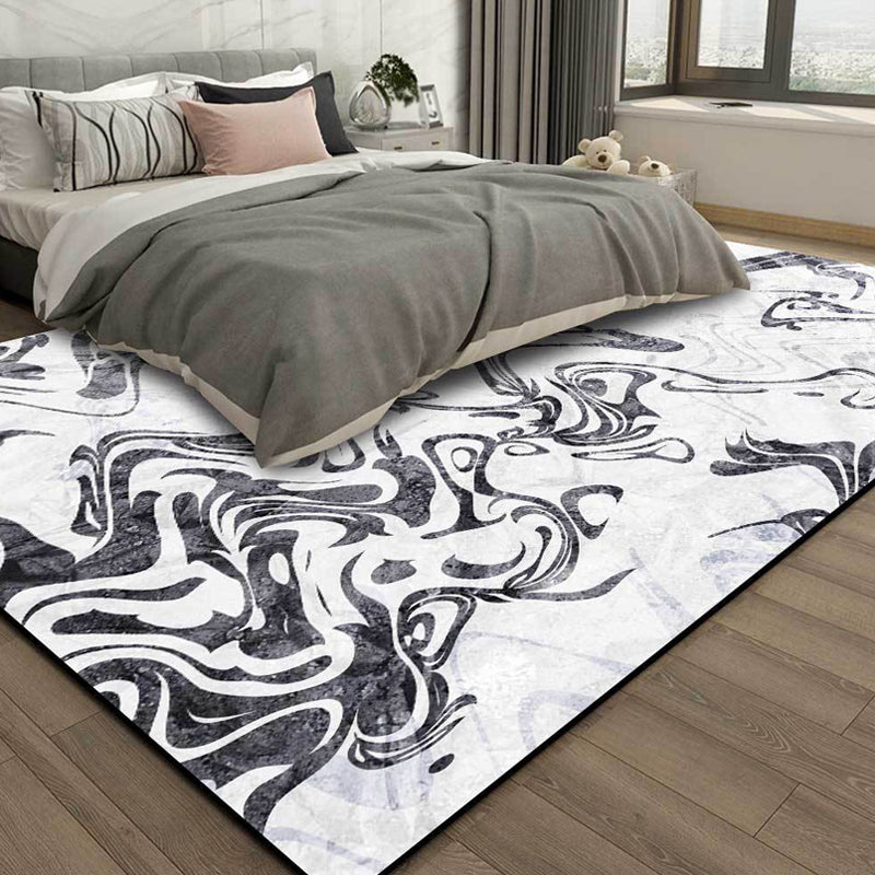 Skorter | Black and White Study Rug Modernism Abstract Rug Polyester Machine Washable Non-Slip Back Carpet