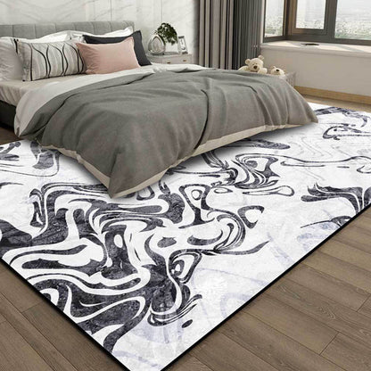 Skorter | Black and White Study Rug Modernism Abstract Rug Polyester Machine Washable Non-Slip Back Carpet