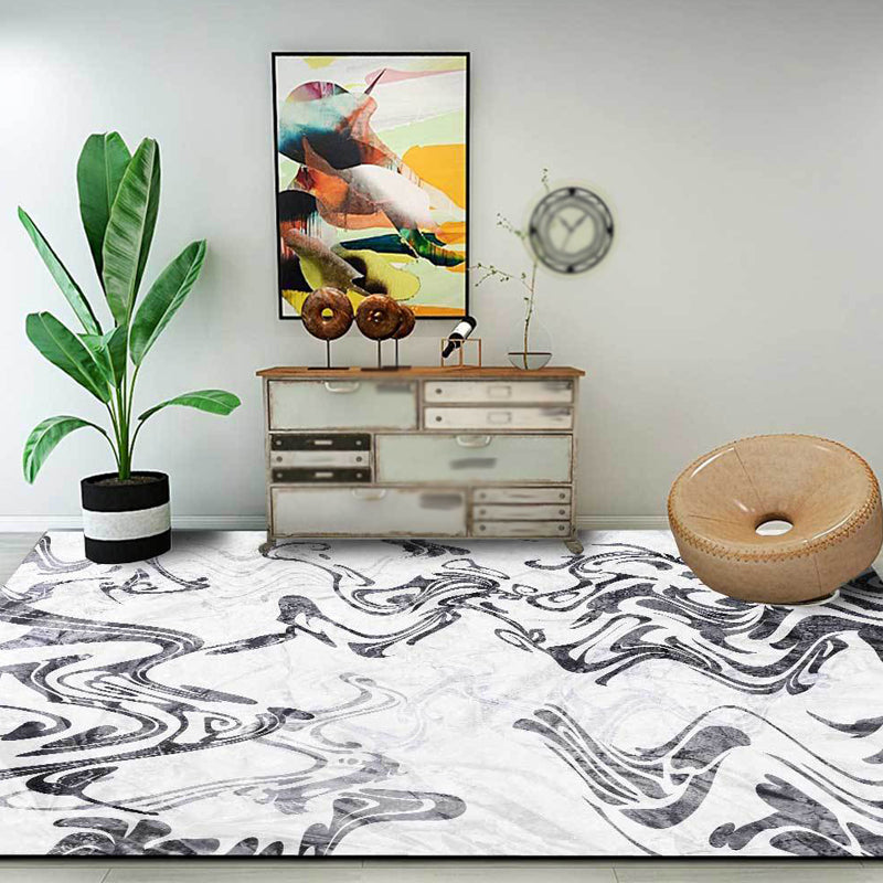 Skorter | Black and White Study Rug Modernism Abstract Rug Polyester Machine Washable Non-Slip Back Carpet
