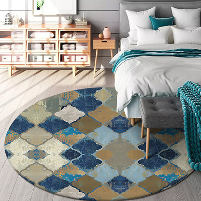 Skorter | Blue Moroccan Carpet Polyester Albany Geometric Ogee Pattern Carpet Pet Friendly Washable Non-Slip Carpet for Bedroom