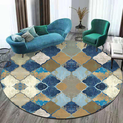 Skorter | Blue Moroccan Carpet Polyester Albany Geometric Ogee Pattern Carpet Pet Friendly Washable Non-Slip Carpet for Bedroom
