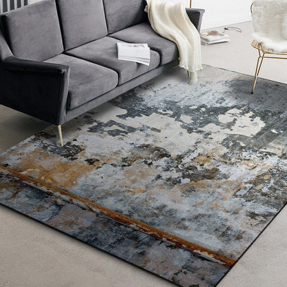 Skorter | Dark Grey Industrial Carpet Polyester Abstract Pattern Carpet Pet Friendly Non-Slip Washable Rug for Living Room