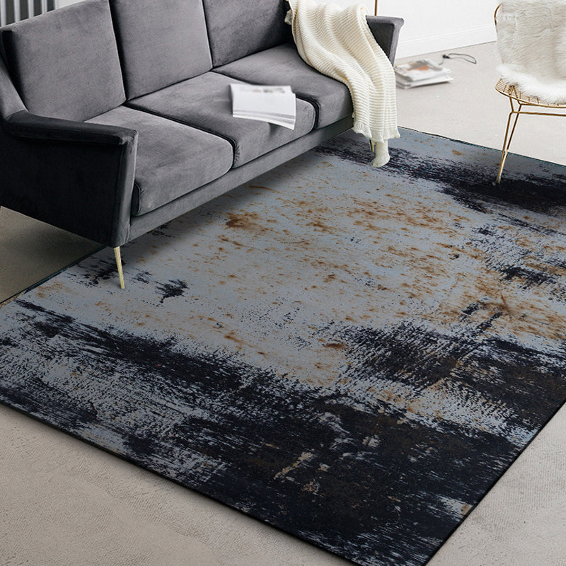Skorter | Dark Grey Industrial Carpet Polyester Abstract Pattern Carpet Pet Friendly Non-Slip Washable Rug for Living Room