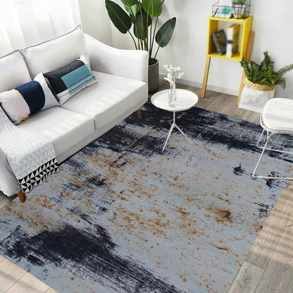 Skorter | Dark Grey Industrial Carpet Polyester Abstract Pattern Carpet Pet Friendly Non-Slip Washable Rug for Living Room