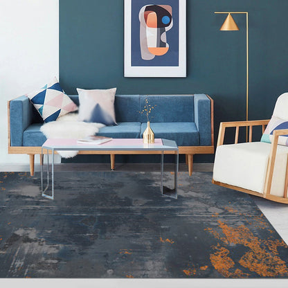 Skorter | Dark Grey Industrial Carpet Polyester Abstract Pattern Carpet Pet Friendly Non-Slip Washable Rug for Living Room