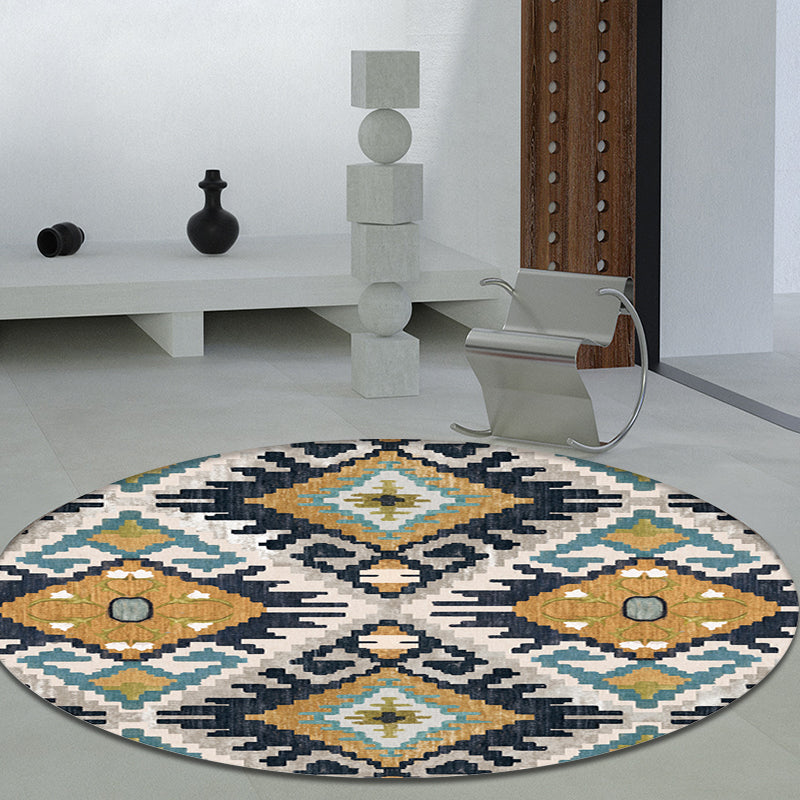 Skorter | Colorful Living Room Carpet Southwestern Tribal Diamond Pattern Carpet Synthetic Machine Washable Non-Slip Back Carpet