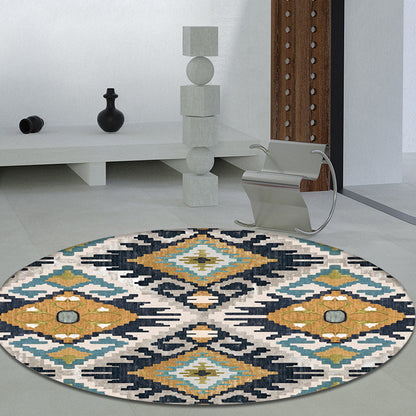 Skorter | Colorful Living Room Carpet Southwestern Tribal Diamond Pattern Carpet Synthetic Machine Washable Non-Slip Back Carpet