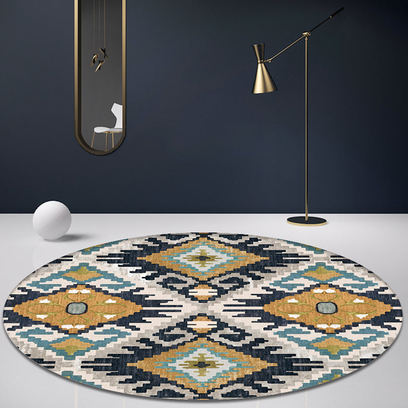 Skorter | Colorful Living Room Carpet Southwestern Tribal Diamond Pattern Carpet Synthetic Machine Washable Non-Slip Back Carpet