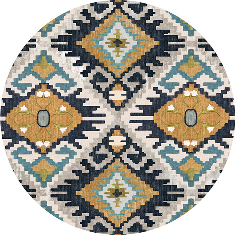 Skorter | Colorful Living Room Carpet Southwestern Tribal Diamond Pattern Carpet Synthetic Machine Washable Non-Slip Back Carpet
