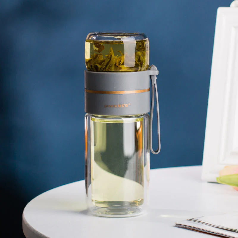 Skorter | Double-walled glass bottle with tea strainer and infuser