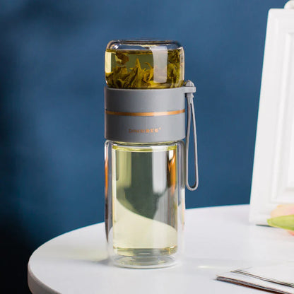 Skorter | Double-walled glass bottle with tea strainer and infuser