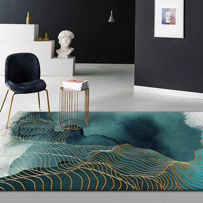 Skorter | Creative Green Industrial Carpet Polyester Abstract Swirl Striped Pattern Carpet Washable Non-Slip Backing Pet-Friendly Carpet for Decoration