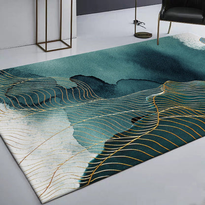 Skorter | Creative Green Industrial Carpet Polyester Abstract Swirl Striped Pattern Carpet Washable Non-Slip Backing Pet-Friendly Carpet for Decoration