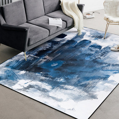 Skorter | Blue Living Room Rug Modernism Brush Stroke Pattern Rug Polyester Machine Washable Non-Slip Back Rug