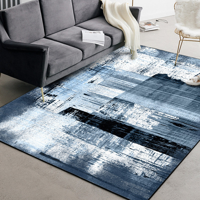 Skorter | Blue Living Room Rug Modernism Brush Stroke Pattern Rug Polyester Machine Washable Non-Slip Back Rug