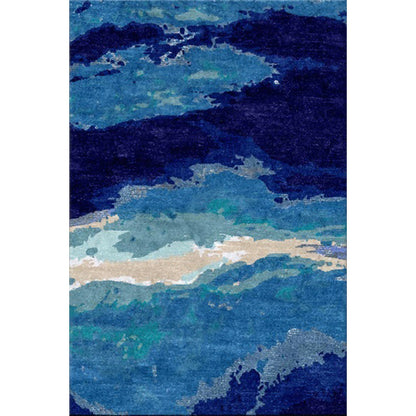 Skorter | Contemporary Area Rug Blue Abstract Carpet Polyester Washable Non-Slip Pet Friendly Area Rug