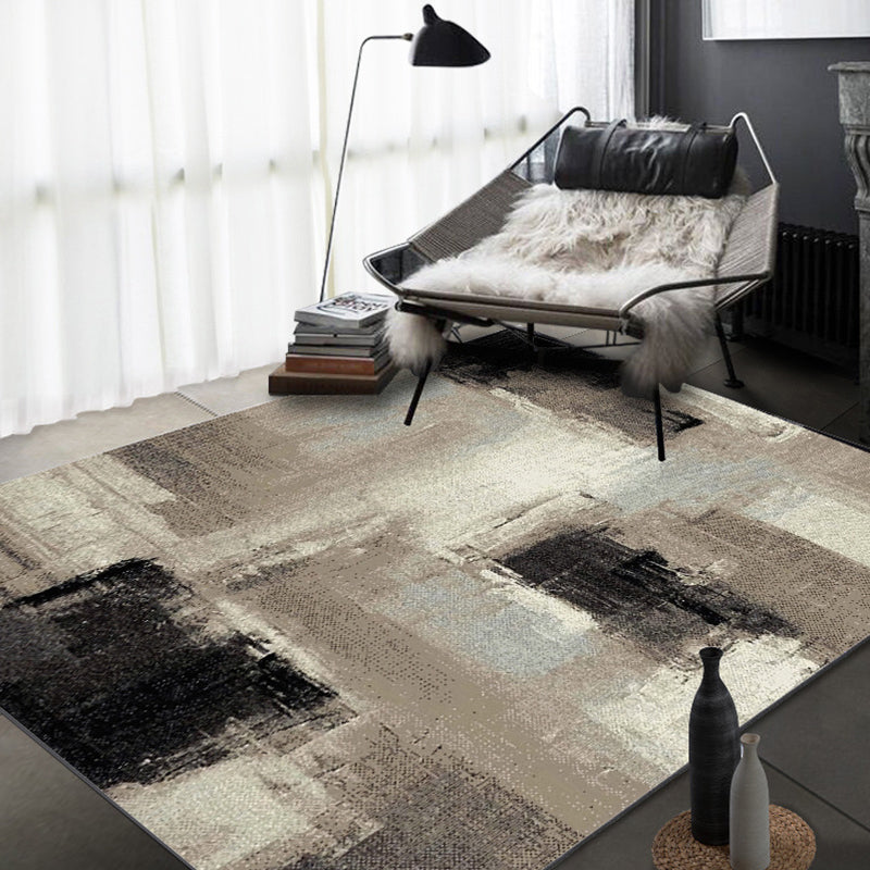 Skorter | Brown Study Rug Industrial Abstract Area Rug Polyester Machine Washable Non-Slip Back Zone Rug