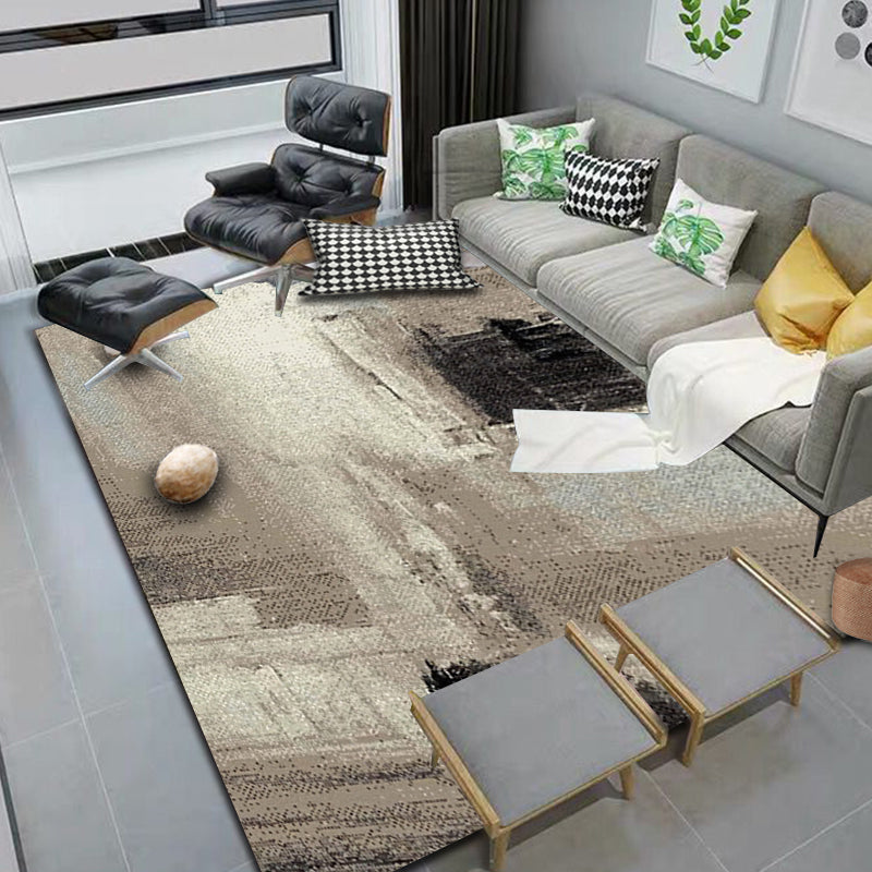 Skorter | Brown Study Rug Industrial Abstract Area Rug Polyester Machine Washable Non-Slip Back Zone Rug