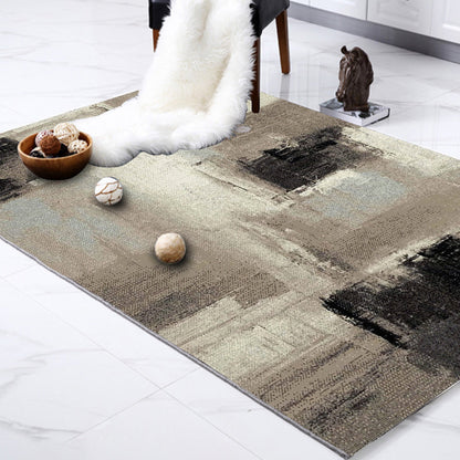 Skorter | Brown Study Rug Industrial Abstract Area Rug Polyester Machine Washable Non-Slip Back Zone Rug