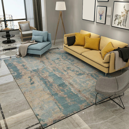 Skorter | Blue and Gray Living Room Rug Modern Abstract Indoor Rug Polyester Machine Washable Non-Slip Mat Area Rug