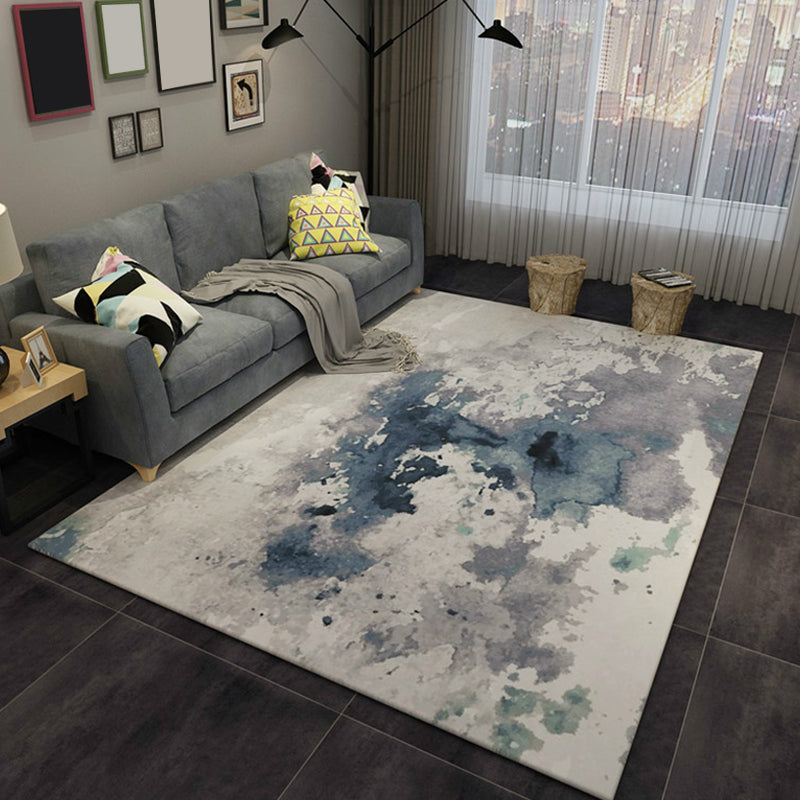 Skorter | Blue and Gray Living Room Rug Modern Abstract Indoor Rug Polyester Machine Washable Non-Slip Mat Area Rug