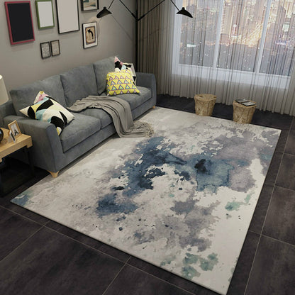 Skorter | Blue and Gray Living Room Rug Modern Abstract Indoor Rug Polyester Machine Washable Non-Slip Mat Area Rug