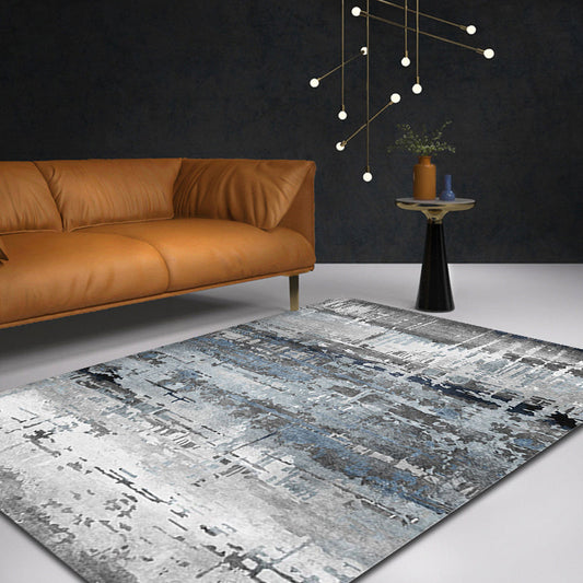Skorter | Creative Industrial Area Floor Rug Polyester Grey Abstract Carpet Washable Pet Friendly Rug for Parlor