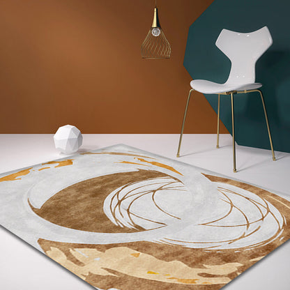 Skorter | Brown Circle Design Carpet Polyester Industrial Carpet Washable Non-Slip Back Animal-Friendly Area Rug for the Living Room