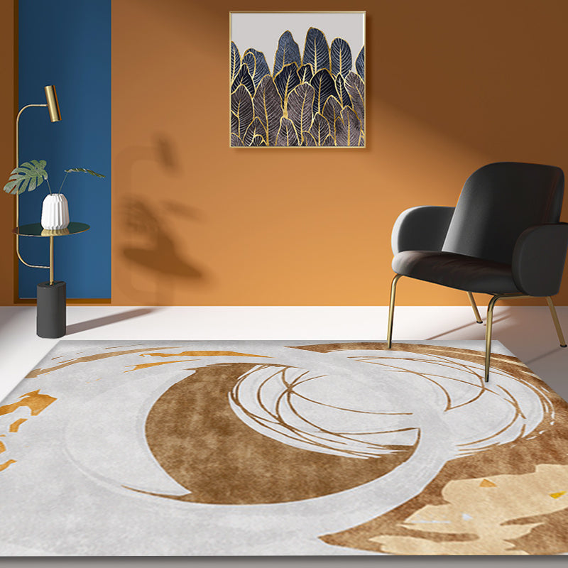 Skorter | Brown Circle Design Carpet Polyester Industrial Carpet Washable Non-Slip Back Animal-Friendly Area Rug for the Living Room