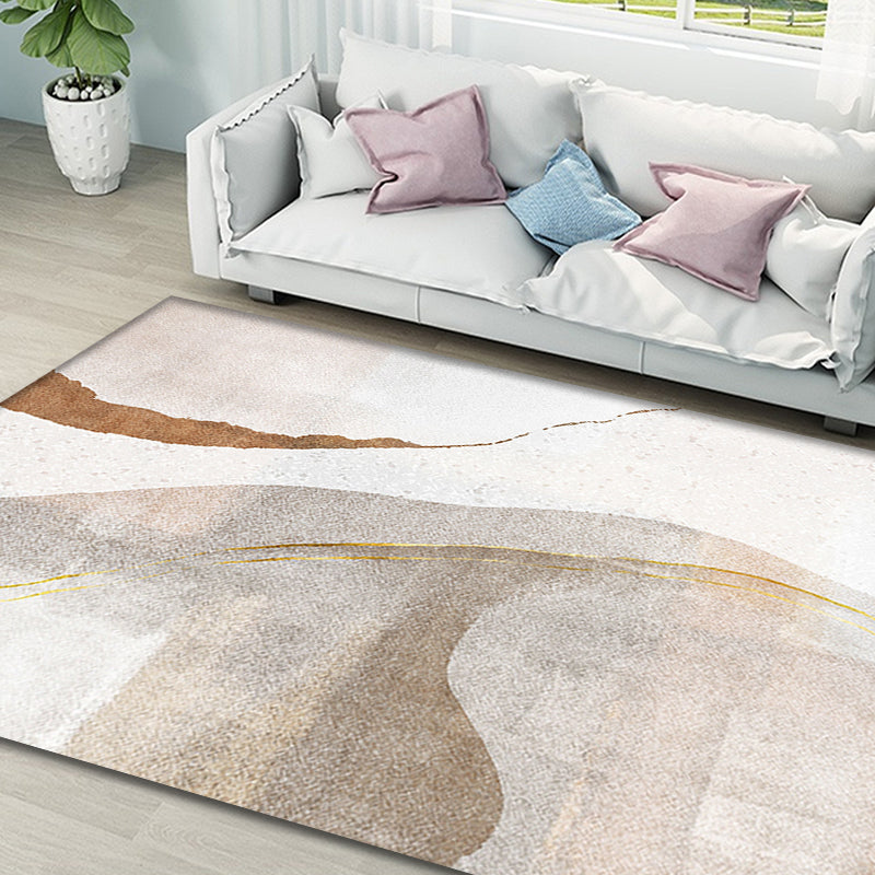 Skorter | Brown Parlour Rug Simplicity Abstract Rug Polyester Machine Washable Non-Slip Backing Carpet