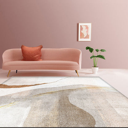 Skorter | Brown Parlour Rug Simplicity Abstract Rug Polyester Machine Washable Non-Slip Backing Carpet