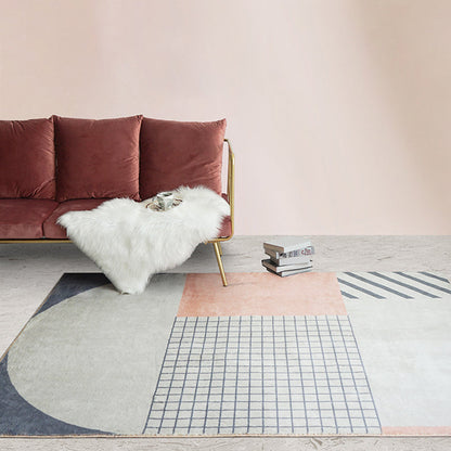 Skorter | Bold Living Room Area Rug Multicolored Mixed Geometric Shapes Rug Polyester Anti-Slip Backing Rug