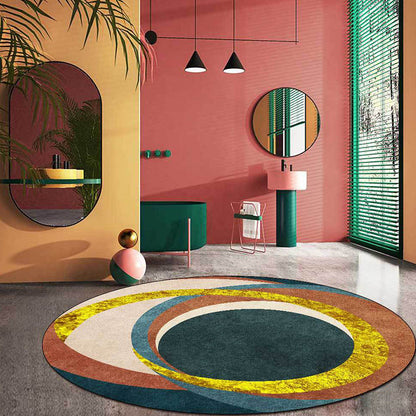 Skorter | Exotic Novelty Indoor Rug Golden Circles Area Rug Stain Resistant Rug for Home Decor