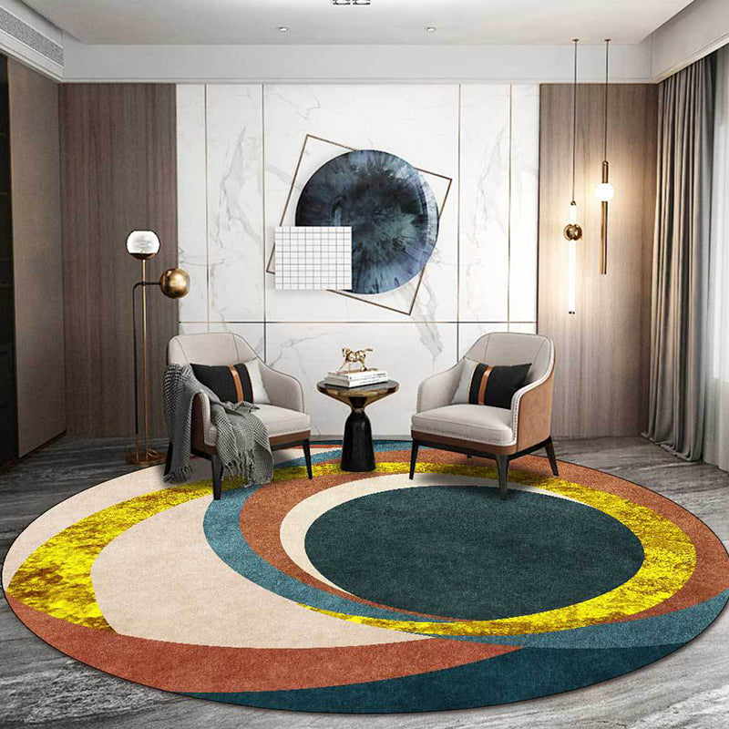 Skorter | Exotic Novelty Indoor Rug Golden Circles Area Rug Stain Resistant Rug for Home Decor