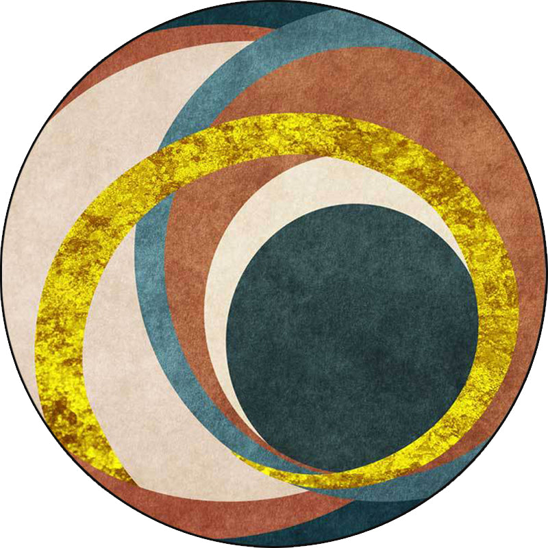 Skorter | Exotic Novelty Indoor Rug Golden Circles Area Rug Stain Resistant Rug for Home Decor