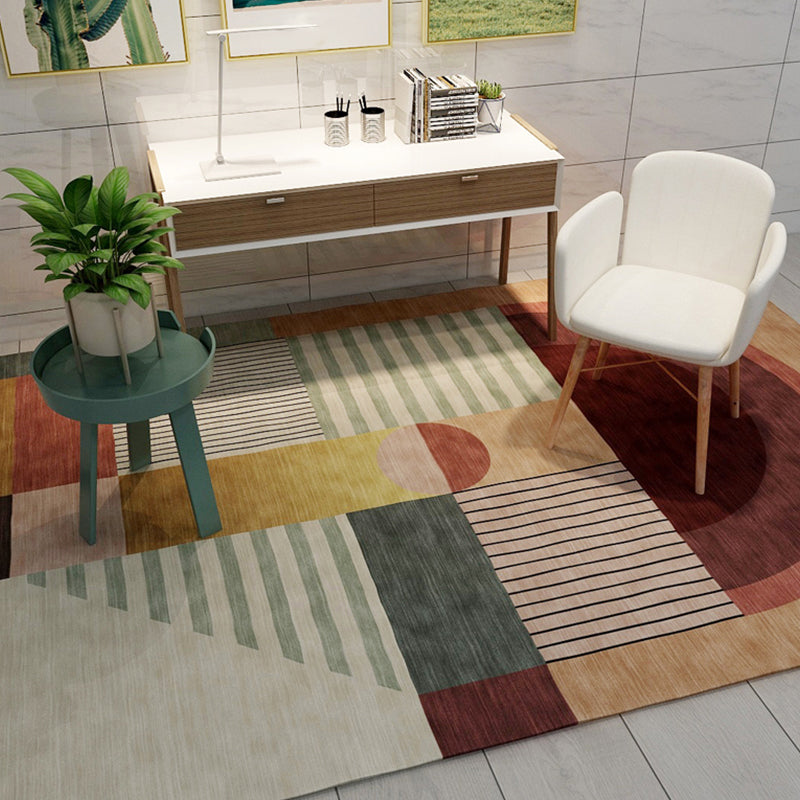 Skorter | Bold Living Room Rug Modern Color Blocking Rug Synthetic Stain Resistant Non-Slip Backing Rug