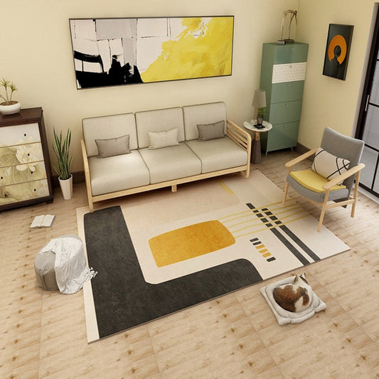 Skorter | Bold Geometric Color Block Rug Multicolored Polypropylene Rug Pet-Friendly Stain-Resistant Rug for Home Decor