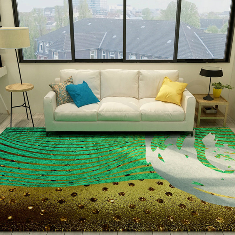 Skorter | Cyberpunk Living Room Carpet Multi Color Abstract Foil Streams Carpet Polyester Machine Washable Area Rug