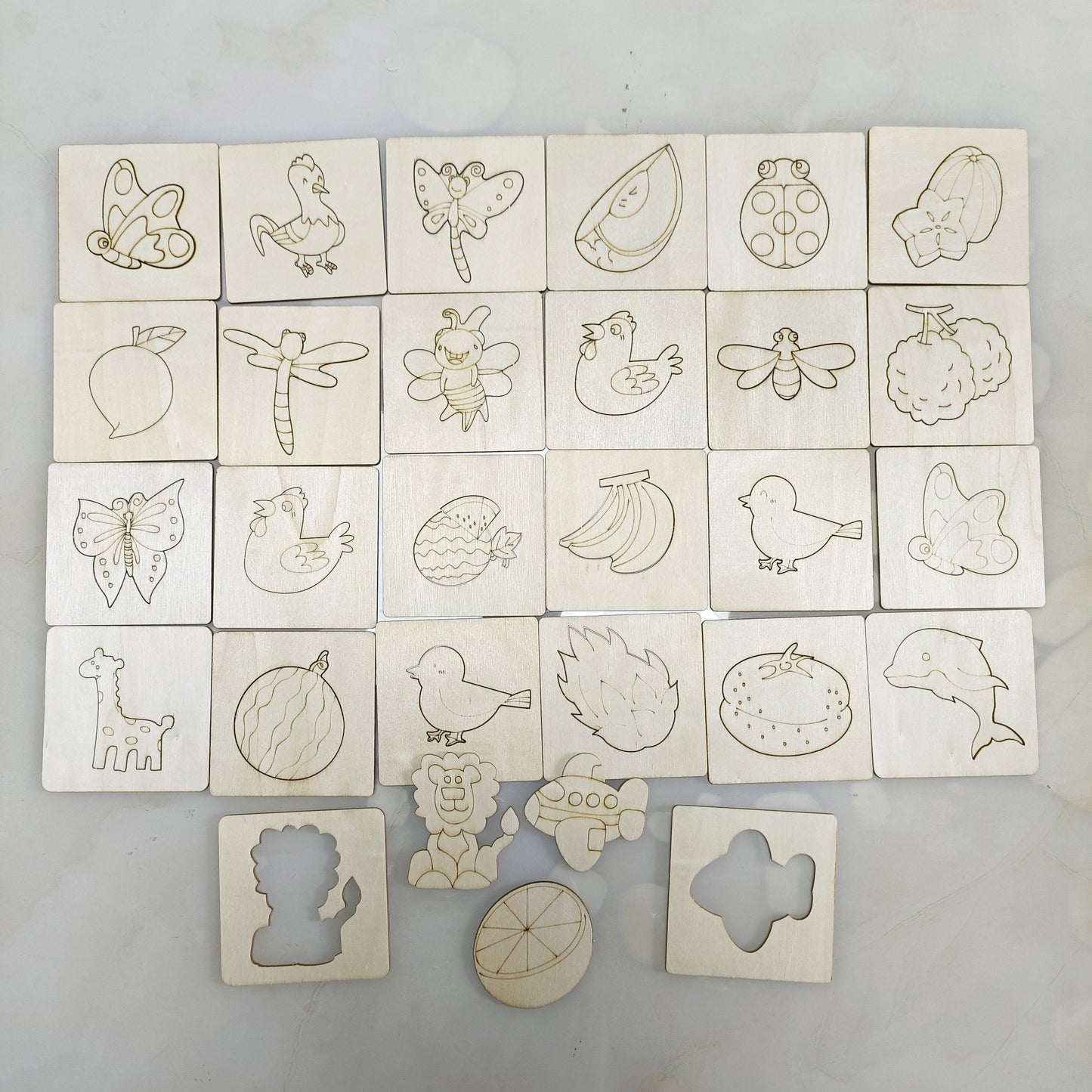 Skorter | 20-piece Montessori Drawing Toys Set - Wood DIY Painting Stencils Educational Learning Toys