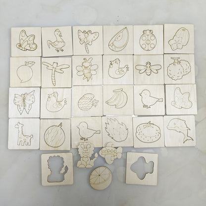 Skorter | 20-piece Montessori Drawing Toys Set - Wood DIY Painting Stencils Educational Learning Toys