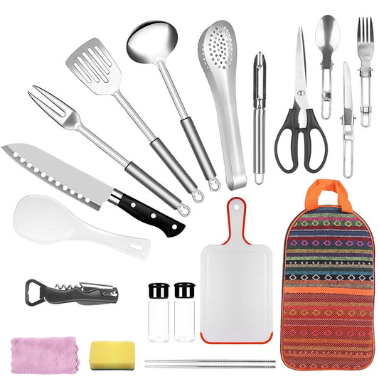 Skorter | 19-Piece: Camping Kitchen Utensil Set Portable Picnic Kitchen Equipment