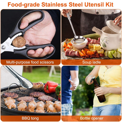 Skorter | 19-Piece: Camping Kitchen Utensil Set Portable Picnic Kitchen Equipment