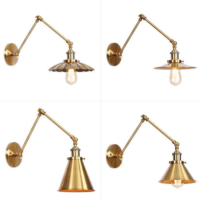 Skorter | Iron Brass Wall Lighting Scalloped/Horn/Cone Single 6"/8" Width Antique Wall Lamp with Swing Arm